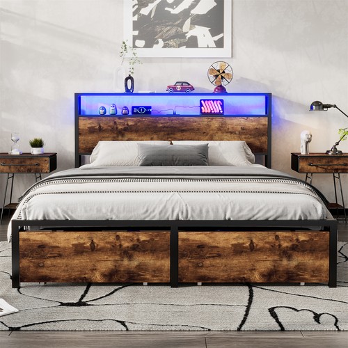 Metal bed frame with outlets - metal,