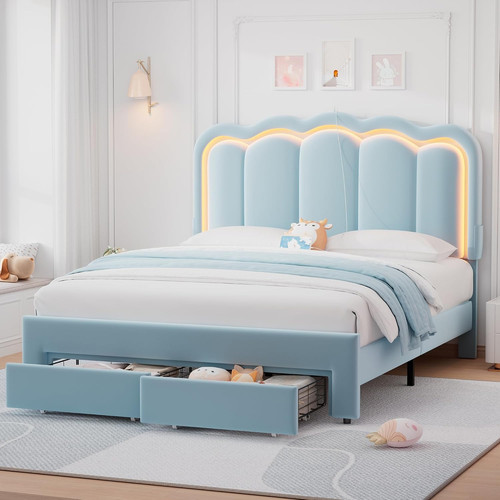 Full upholstered led bed frame - upholstered,